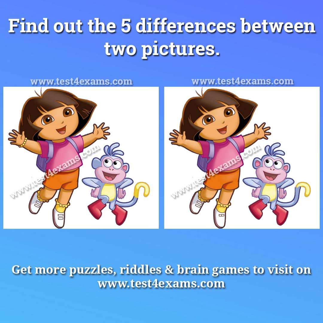 Find out the 5 differences between two cartoon pictures - Test 4 Exams