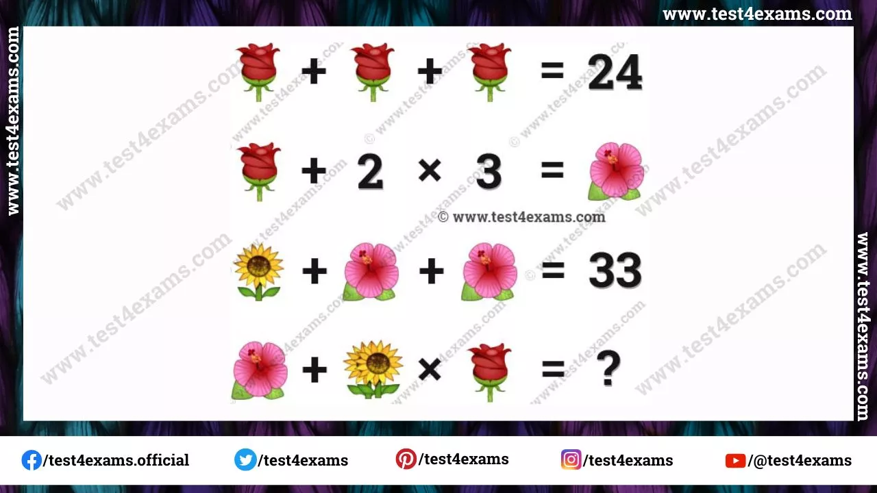 Rose, Hibiscus, Sunflower brain teaser picture math puzzle with answer – 1186