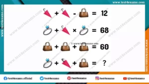 Umbrella, bag, ring picture math equation with answer