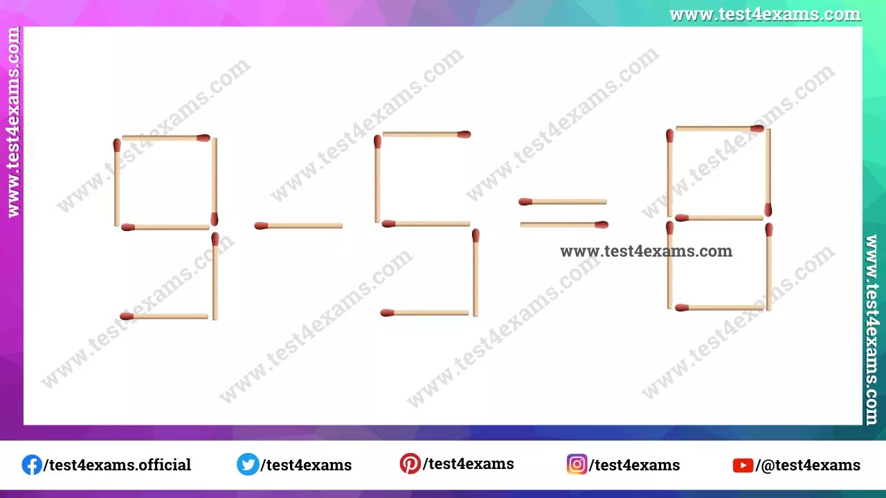 Matchstick Puzzle: 9-5=8 Move 1 Stick and Make the Equation Right