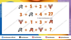 Picture Puzzle Test: Zebra, Dear, and Horse picture math tricky equation solve in 17 seconds